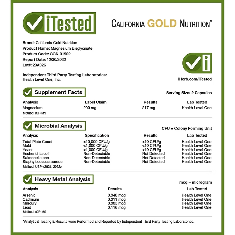 California Gold Nutrition, бисглицинат магния, с TRAACS®, 200 мг, 240 растительных капсул