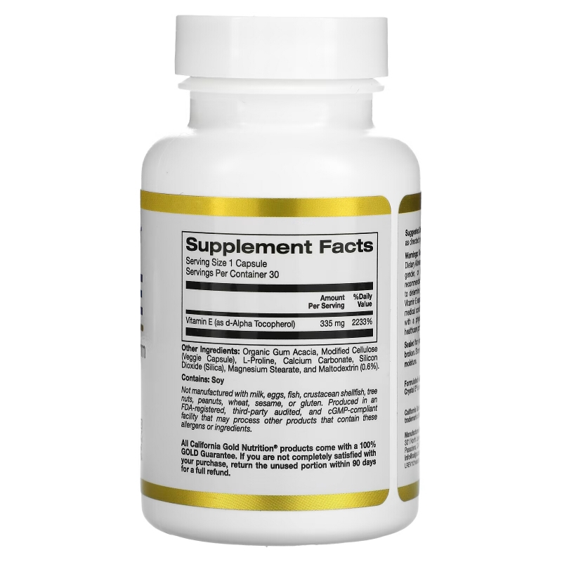 California Gold Nutrition, биоактивный витамин Е, 335 мг, 30 растительных капсул