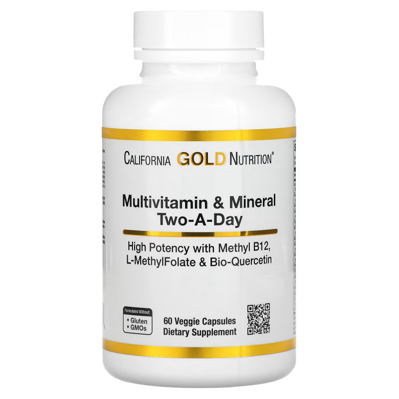 California Gold Nutrition, Multivitamin and Mineral, Two-A-Day, 60 Veggie Capsules