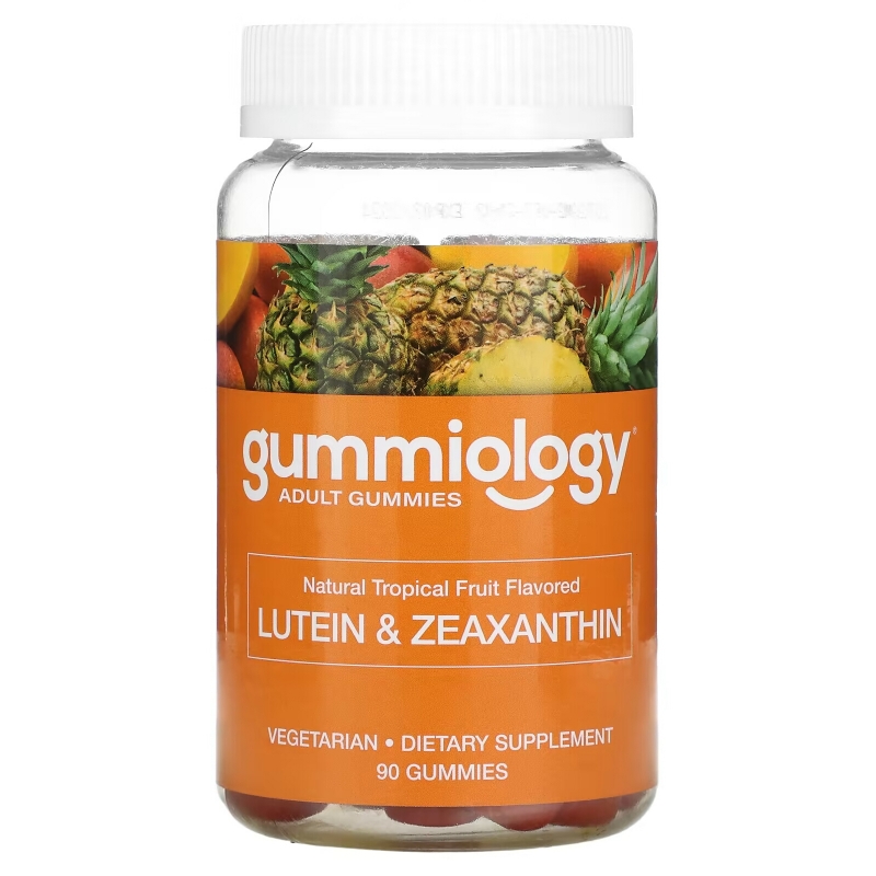 Gummiology, жевательные таблетки с лютеином и зеаксантином, вкус тропических фруктов, 90 вегетарианских жевательных таблеток