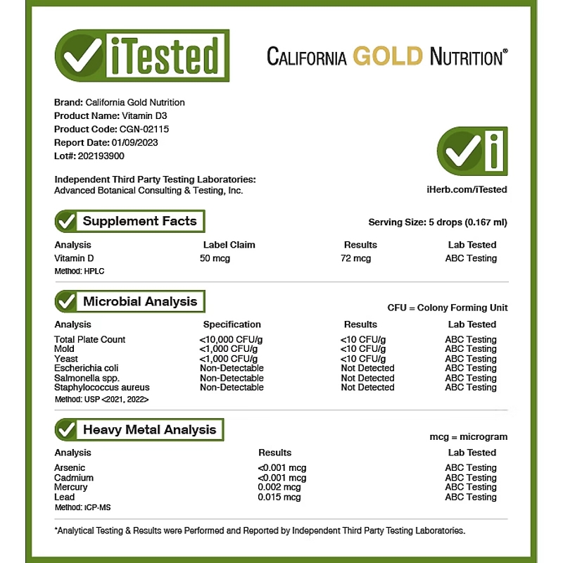 California Gold Nutrition, Vitamin D3 (Unflavored), 2,000 IU, 1 fl oz (30 ml)