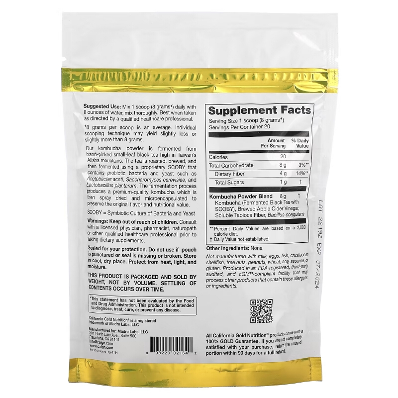 California Gold Nutrition, SUPERFOODS - Kombucha Powder Plus Probiotics, 5.64 oz (160 g)