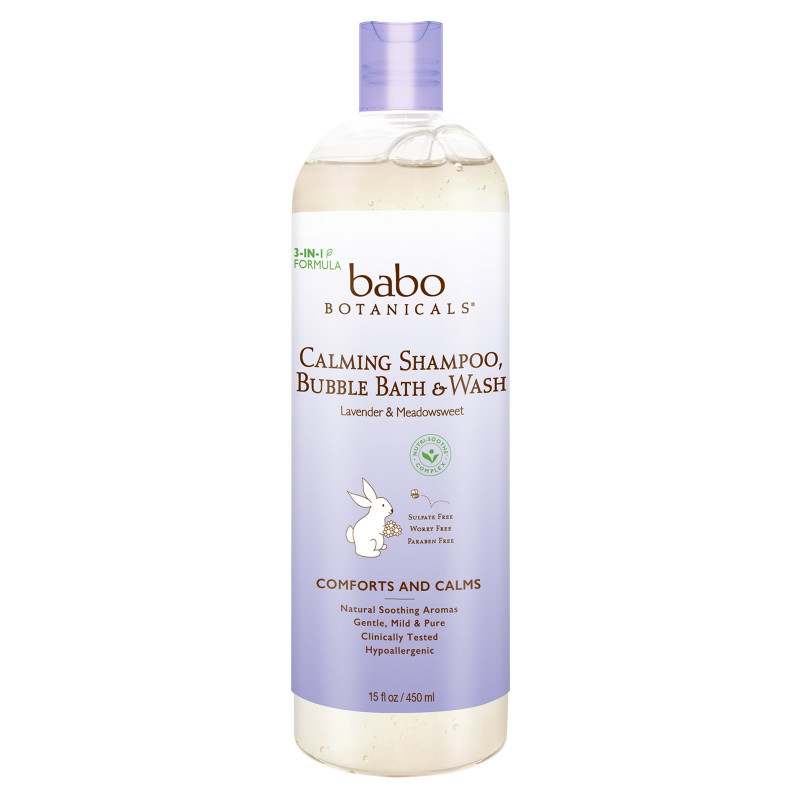 Babo Botanicals 3-в-1 Успокаивающий шампунь пена для ванны и гель для душа с расслабляющим ароматом лаванды и таволги, 400 мл