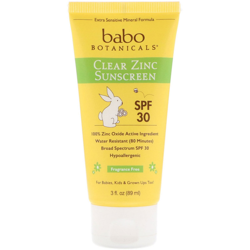 Babo Botanicals Clear Zinc Sunscreen SPF 30+ Fragrance Free 3 fl oz (89 ml)
