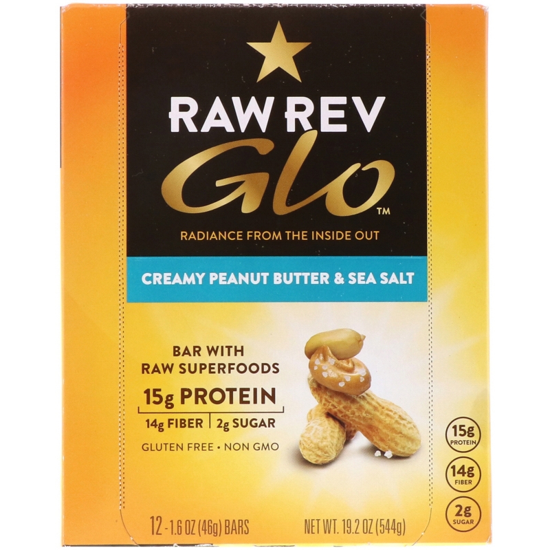 Raw Revolution Glo Creamy Peanut Butter & Sea Salt 12 Bars 1.6 oz (46 g) Each