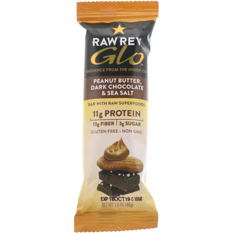 Raw Revolution Glo Peanut Butter Dark Chocolate & Sea Salt 12 Bars 1.6 oz (46 g) Each