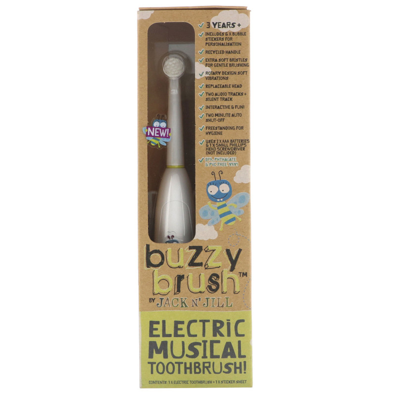 Jack n'Jill, Buzzy Brush, Electric Musical Toothbrush, 1 Electric Toothbrush + 1 Sticker Sheet