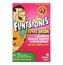 Детское здоровье Flintstones, Мультивитамины для детей, с дополнительным содержанием железа, 90 жевательных таблеток