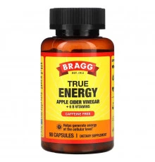 Bragg, True Energy Apple Cider Vinegar + 6 B Vitamins, Caffeine Free, 90 Capsules