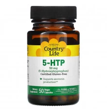 Country Life, 5-HTP (5-гидрокситриптофан), 50 мг, 50 веганских капсул