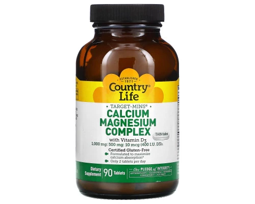 Country Life, Кальцие-магниевый комплекс, с витамином D3, 90 таблеток Country Life, Кальцие-магниевый комплекс, с витамином D3, 90 таблеток