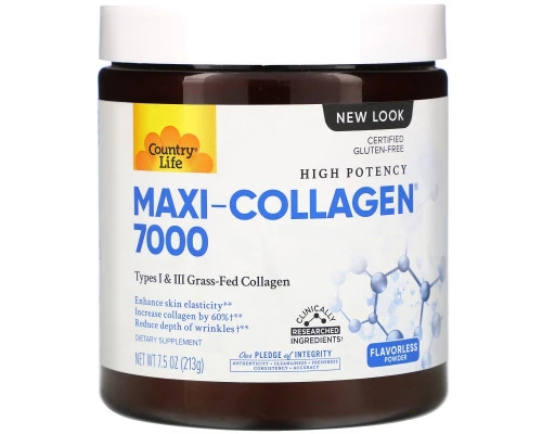 Country Life, Maxi-Collagen, витамины C и A плюс биотин, высокоэффективный порошок без запаха, 7.5 унций (213 г) Country Life, Maxi-Collagen, витамины C и A плюс биотин, высокоэффективный порошок без запаха, 7.5 унций (213 г)