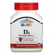 21st Century Health Care Витамин D3 2000 IU 250 мягких капсул