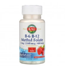 KAL, B-6 B-12 Methyl Folate, Mixed Berry, 3 mg / 2500 mcg / 400 mcg, 60 Micro Tablets