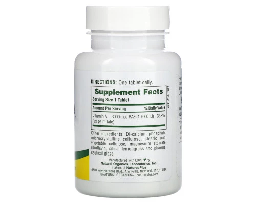 Nature's Plus, Витамин А, 10000 МЕ, 90 таблеток Nature's Plus, Витамин А, 10000 МЕ, 90 таблеток