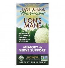 Fungi Perfecti, Host Defense, Lion's Mane, Memory & Nerve Support, 30 Veggie Caps