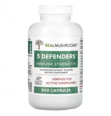 Грибы 5 Defenders®, Mushroom Extract Powder, 200 Capsules
