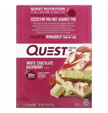 Quest Nutrition, Белковый батончик Quest, белый шоколад с малиной, 12 батончиков, 2,12 унц. (60 г)