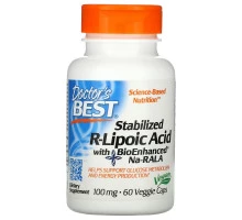 Doctor's Best, Стабилизирующая R-липоевая кислота (Best Stabilized R-Lipoic Acid), 100 мг, 60 растительных капсул