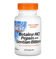 Doctor's Best, Горькая настойка из бетаина гидрохлорида, пепсина и генцианы (Betaine HCL Pepsin & Gentian Bitters), 120 капсул