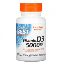 Doctor's Best, Витамин D3, 125 мкг (5000 МЕ), 180 мягких таблеток