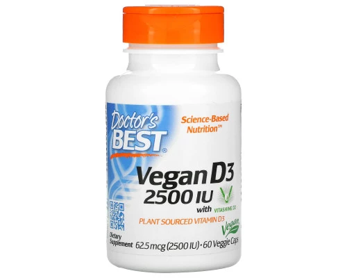 Doctor's Best Best Vegan D3 витамин D3 из растительных источников 2500 МЕ 60 вегетарианских капсул