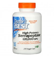 Doctor's Best Лучшая высокоэффективная серрапептаза  120000 SPUs 270 растительных капсул
