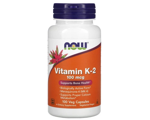 Now Foods, Витамин K-2, 100 мкг, 100 вегетарианских капсул