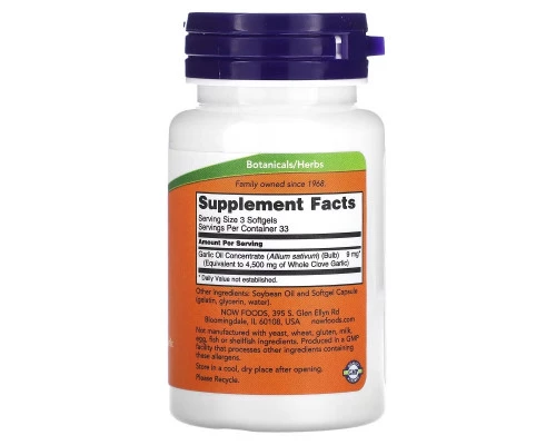 Now Foods, Garlic Oil, 1,500 mg, 100 Softgels Now Foods, Garlic Oil, 1,500 mg, 100 Softgels