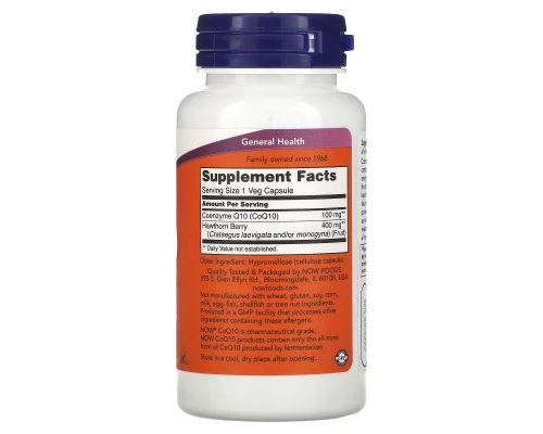 Now Foods, CoQ10 с боярышником, 100 мг, 90 растительных капсул
