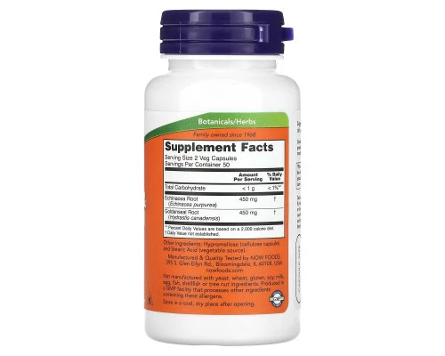 Now Foods, Эхинацея и желтокорень, 100 капсул Now Foods, Эхинацея и желтокорень, 100 капсул