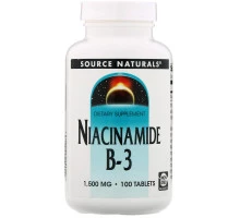 Source Naturals, Никотинамид, B-3,начинает действовать в запланированное время, 1,500 мг, 100 таблеток