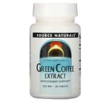 Source Naturals, Экстракт зелёного кофе, 500 мг, 30 таблеток
