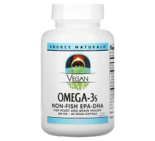 Source Naturals, Веганская Омега 3S, ЭПК-ДГК, 300 мг, 60 веганских мягких таблеток
