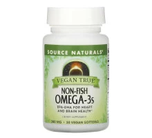 Source Naturals, Истинно Веган, Омега-3s, не рыбного происхождения 300 мг, 30 веганских капсул