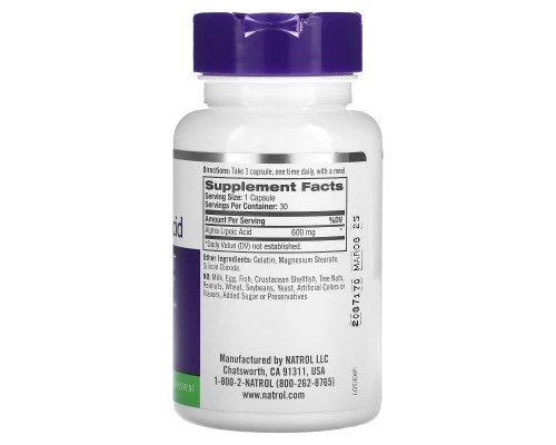 Natrol, Альфа-липоевая кислота, 600 мг, 30 капсул Natrol, Альфа-липоевая кислота, 600 мг, 30 капсул