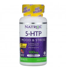 Natrol, 5-HTP, быстрорастворимый, особо эффективный, вкус диких ягод, 100 мг, 30 таблеток