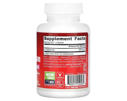 Jarrow Formulas, L-триптофан, 500 мг, 60 капсул Jarrow Formulas, L-триптофан, 500 мг, 60 капсул