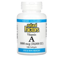 Natural Factors, Витамин A, 10,000 МЕ, 180 гелевых капсул