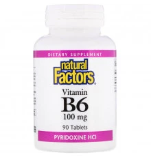 Natural Factors, B6, пиридоксин HCl, 100 мг, 90 таблеток