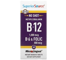 Superior Source, Метилкобаламин B-12, 1000 мкг, B-6 и фолиевая кислота 800 мкг, MicroLingual, 60 таблеток
