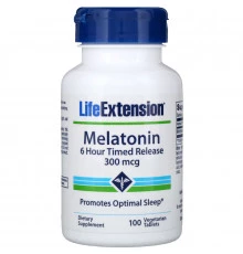 Life Extension Мелатонин 6-часовое высвобождение 300 мкг 100 растительных таблеток