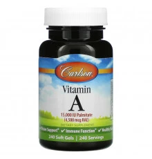 Carlson, Vitamin A, 4,500 mcg RAE (15,000 IU), 240 Soft Gels