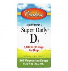 Carlson Labs, Super Daily D3, витамин D3, 1000 МЕ, 0,35 жидкой унции (10,3 мл)
