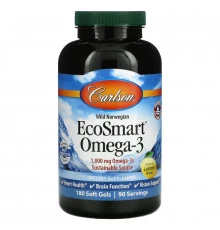 Carlson Labs, EcoSmart Omega-3, Natural Lemon Flavor, 180 Soft Gels