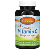 Carlson Labs, Kids, Жевательный витамин C, Натуральный мандариновый вкус, 250 мг, 60 таблеток