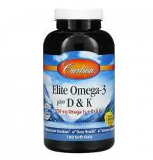 Carlson Labs, Elite with Omega3 plus D3 K2, 700 mg, 180 Soft Gels