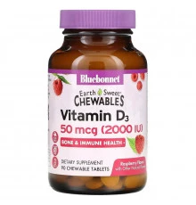 Bluebonnet Nutrition EarthSweet Vitamin D3 Natural Raspberry Flavor 2000 IU 90 Chewable Tablets