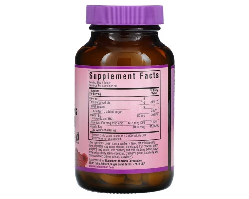 Bluebonnet Nutrition EarthSweet Витамины B-6 B-12 с фолиевой кислотой со вкусом малины 60 жевательных таблеток