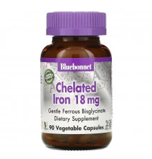 Bluebonnet Nutrition, Хелатированное железо, 18 мг, 90 капсул в растительной оболочке